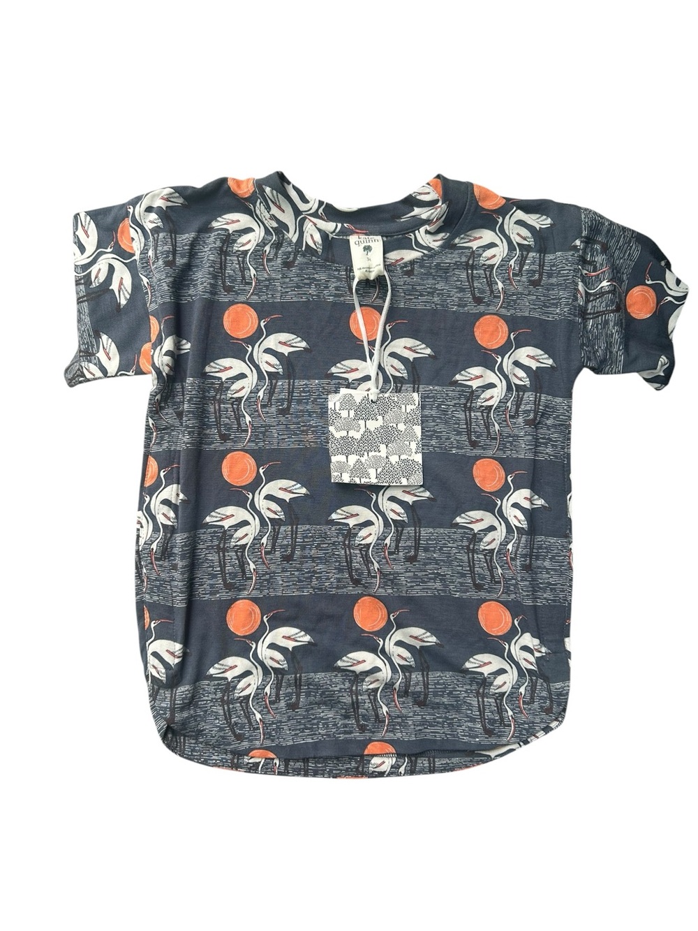 NEW Kate Quinn Short Sleeve Cranes Tee Shirt Bamboo Size 3T Boys Unisex Beachy